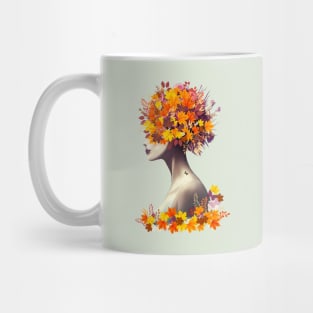 Floral lady, cute girl with autumn leaves, berries and butterflies, autumn is coming Mug